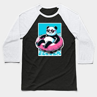 Pool Party Panda in Sunglasses on a Pink Float Funny Pool Panda Baseball T-Shirt